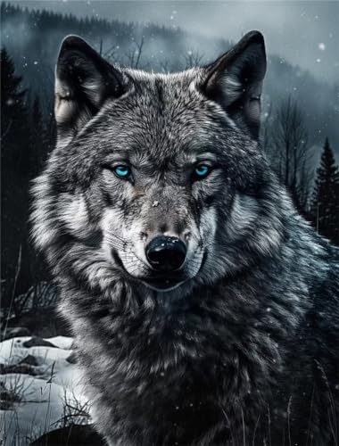 Bugufen Diamond Painting Wolf, DIY 5D Tier Diamond Painting Erwachsene, Full Round Diamant Painting Bilder mit Zubehör Set, Kristall Art Kreuzstich Stickerei Malerei für Home Wand Deko 60x80cm von Bugufen