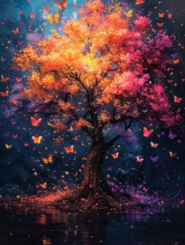 Malen Nach Zahlen Baum Malen Nach Zahlen Erwachsene ohne Rahmen Schmetterling Paint by Numbers Kreativ Set Mit 3 Pinseln und Acrylfarbe Leinwand Kit für Geschenke und Home Haus Deko (100X135cm) l-7L von Bugufen