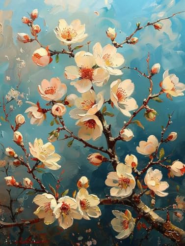 Malen Nach Zahlen Baum Paint by Numbers Blume Malen Nach Zahlen Kinder ab 7 8 9 10 jahre mädchen Handgemalt Ölgemälde Kreativ Set Mit 3 Pinseln und Acrylfarbe Leinwand Kit 40X50cm (mit Rahmen) a-19V von Bugufen