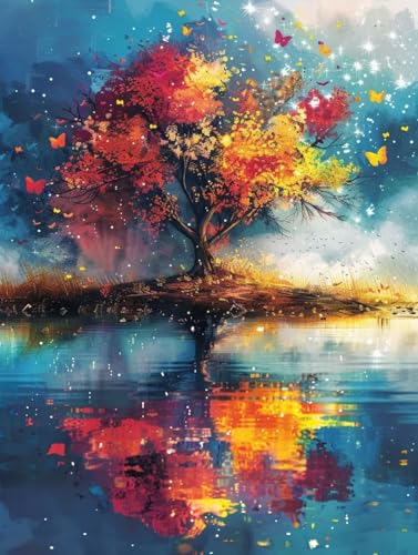 Malen Nach Zahlen Baum Paint by Numbers Landschaft Malen Nach Zahlen Kinder ab 7 8 9 10 jahre mädchen Handgemalt Ölgemälde Kreativ Set Mit 3 - Pinseln und Acrylfarbe 100 X 135 cm (ohne Rahmen) s-15 von Bugufen