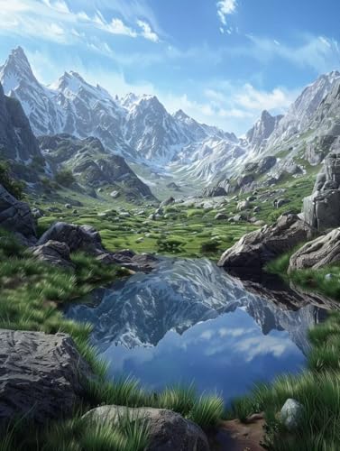 Malen Nach Zahlen Berg Paint by Numbers Fluss Malen Nach Zahlen Kinder ab 7 8 9 10 jahre mädchen Handgemalt Ölgemälde Kreativ Set Mit 3 Pinseln und Acrylfarbe Leinwand Kit 30X40cm (mit Rahmen) s-5D von Bugufen