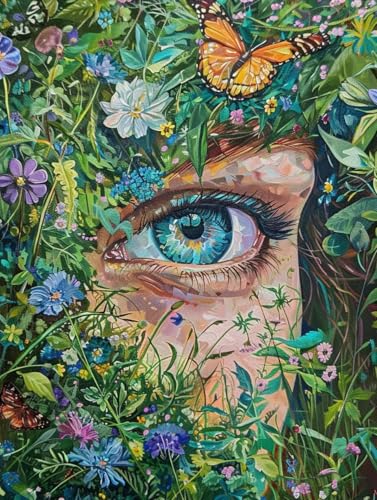 Malen Nach Zahlen Blume Malen Nach Zahlen Erwachsene mit Rahmen Auge Paint by Numbers Kreativ Set Mit 3 - Pinseln und Acrylfarbe Knitterfreie Leinwand Kit Home Haus Deko Geschenke (60 X 80 cm) k-4Z von Bugufen