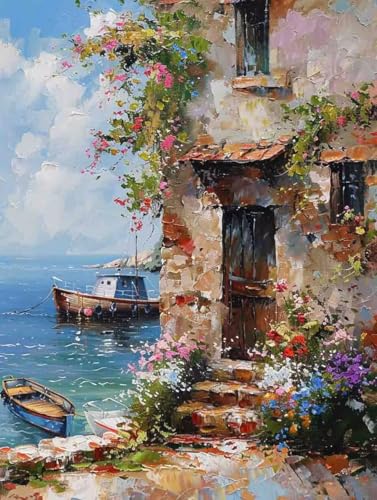 Malen Nach Zahlen Blume Malen Nach Zahlen Erwachsene mit Rahmen Haus Paint by Numbers Kreativ Set Mit 3 - Pinseln und Acrylfarbe Knitterfreie Leinwand Kit Home Haus Deko Geschenke (70 X 95 cm) j-160 von Bugufen