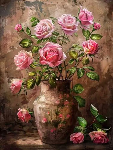 Malen Nach Zahlen Blume Malen Nach Zahlen Erwachsene mit Rahmen Rose Paint by Numbers Kreativ Set Mit 3 - Pinseln und Acrylfarbe Knitterfreie Leinwand Kit Home Haus Deko Geschenke (70 X 95 cm) j-129 von Bugufen