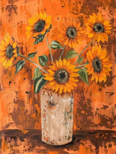 Malen Nach Zahlen Blume Malen Nach Zahlen Erwachsene mit Rahmen Sonnenblume Paint by Numbers Kreativ Set Mit 3 - Pinseln und Acrylfarbe Leinwand Kit für Geschenke und Home Haus Deko (30 X 40 cm) j-165 von Bugufen