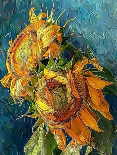 Malen Nach Zahlen Blume Malen Nach Zahlen Erwachsene mit Rahmen Sonnenblume Paint by Numbers Kreativ Set Mit 3 - Pinseln und Acrylfarbe Leinwand Kit für Geschenke und Home Haus Deko (30 X 40 cm) l-3U von Bugufen