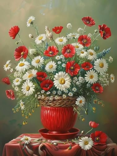 Malen Nach Zahlen Blume Malen Nach Zahlen Erwachsene ohne Rahmen Gänseblümchen Paint by Numbers Kreativ Set Mit 3 Pinseln und Acrylfarbe Leinwand Kit für Geschenke und Home Haus Deko (60X80cm) k-14D von Bugufen