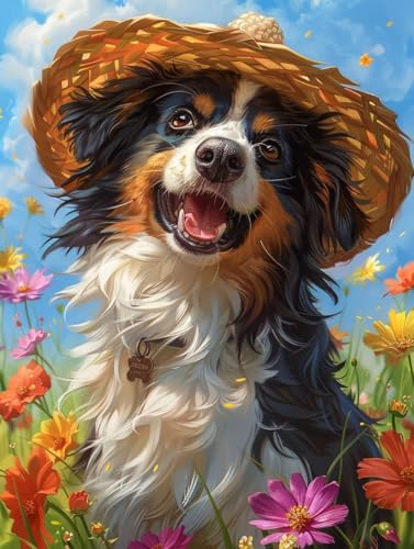 Malen Nach Zahlen Blume Malen Nach Zahlen Erwachsene ohne Rahmen Hund Paint by Numbers Kreativ Set Mit 3 - Pinseln und Acrylfarbe Knitterfreie Leinwand Kit Home Haus Deko Geschenke (50 X 65 cm) j-13B von Bugufen