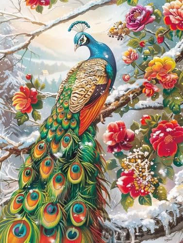 Malen Nach Zahlen Blume Malen Nach Zahlen Erwachsene ohne Rahmen Pfau Paint by Numbers Kreativ Set Mit 3 - Pinseln und Acrylfarbe Knitterfreie Leinwand Kit Home Haus Deko Geschenke (100 X 135cm) j-16F von Bugufen