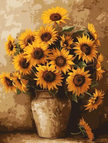Malen Nach Zahlen Blume Malen Nach Zahlen Erwachsene ohne Rahmen Sonnenblume Paint by Numbers Kreativ Set Mit 3 - Pinseln und Acrylfarbe Leinwand Kit für Geschenke und Home Haus Deko (70 X 95cm) i-157 von Bugufen