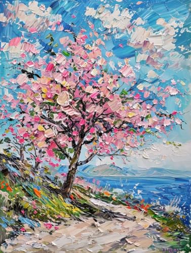 Malen Nach Zahlen Blume Paint by Numbers Baum Malen Nach Zahlen Kinder ab 7 8 9 10 jahre mädchen Handgemalt Ölgemälde Kreativ Set Mit 3 Pinseln und Acrylfarbe Leinwand Kit 70X95cm (ohne Rahmen) s-21M von Bugufen