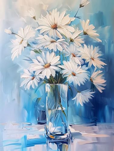 Malen Nach Zahlen Blume Paint by Numbers Gänseblümchen Malen Nach Zahlen Kinder ab 7 8 9 10 jahre mädchen Handgemalt Ölgemälde Kreativ Set Mit 3 - Pinseln und Acrylfarbe 60 X 80 cm (ohne Rahmen) a-121 von Bugufen