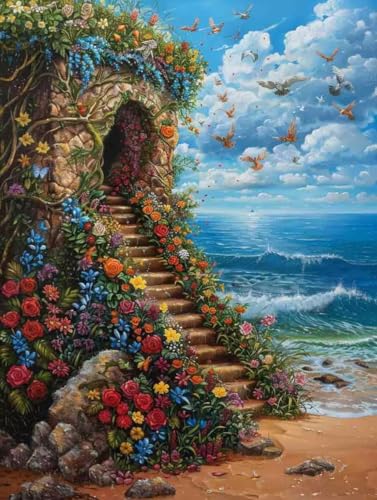 Malen Nach Zahlen Blume Paint by Numbers Landschaft Malen Nach Zahlen Kinder ab 7 8 9 10 jahre mädchen Handgemalt Ölgemälde Kreativ Set Mit 3 - Pinseln und Acrylfarbe 50 X 65 cm (ohne Rahmen) s-15L von Bugufen