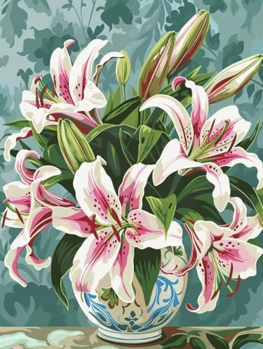 Malen Nach Zahlen Blume Paint by Numbers Lilie Malen Nach Zahlen Kinder ab 8 9 10 jahre mädchen Handgemalt Ölgemälde Kreativ Set Mit 3 Pinseln und Acrylfarbe Leinwand Kit 60X80cm (ohne Rahmen) e-207 von Bugufen