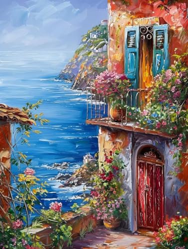 Malen Nach Zahlen Blume Paint by Numbers Meer Malen Nach Zahlen Kinder ab 7 8 9 10 jahre mädchen Handgemalt Ölgemälde Kreativ Set Mit 3 Pinseln und Acrylfarbe Leinwand Kit 60X80cm (mit Rahmen) e-17W von Bugufen