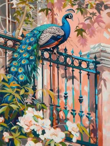 Malen Nach Zahlen Blume Paint by Numbers Pfau Malen Nach Zahlen Kinder ab 7 8 9 10 jahre mädchen Handgemalt Ölgemälde Kreativ Set Mit 3 Pinseln und Acrylfarbe Leinwand Kit 70X95cm (mit Rahmen) a-14A von Bugufen