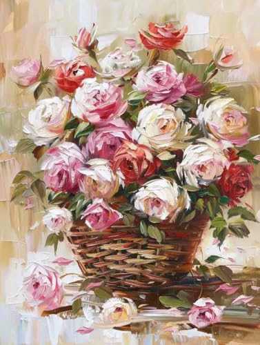 Malen Nach Zahlen Blume Paint by Numbers Rose Malen Nach Zahlen Kinder ab 7 8 9 10 jahre mädchen Handgemalt Ölgemälde Kreativ Set Mit 3 Pinseln und Acrylfarbe Leinwand Kit 40X50cm (ohne Rahmen) s-18K von Bugufen
