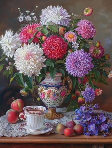 Malen Nach Zahlen Blume Paint by Numbers Tasse Malen Nach Zahlen Kinder ab 7 8 9 10 jahre mädchen Handgemalt Ölgemälde Kreativ Set Mit 3 Pinseln und Acrylfarbe Leinwand Kit 50X65cm (mit Rahmen) a-3F von Bugufen
