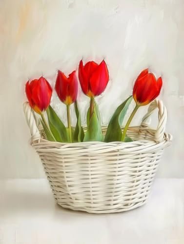 Malen Nach Zahlen Blume Paint by Numbers Tulpe Malen Nach Zahlen Kinder ab 7 8 9 10 jahre mädchen Handgemalt Ölgemälde Kreativ Set Mit 3 Pinseln und Acrylfarbe Leinwand Kit 30X40cm (mit Rahmen) s-140 von Bugufen