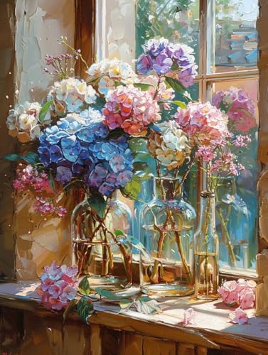 Malen Nach Zahlen Blume Paint by Numbers Vase Malen Nach Zahlen Kinder ab 7 8 9 10 jahre mädchen Handgemalt Ölgemälde Kreativ Set Mit 3 Pinseln und Acrylfarbe Leinwand Kit 40X50cm (mit Rahmen) s-11S von Bugufen