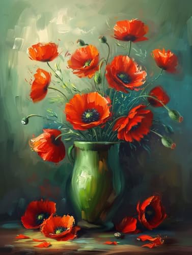 Malen Nach Zahlen Blume Paint by Numbers Vase Malen Nach Zahlen Kinder ab 7 8 9 10 jahre mädchen Handgemalt Ölgemälde Kreativ Set Mit 3 Pinseln und Acrylfarbe Leinwand Kit 50X65cm (mit Rahmen) e-30 von Bugufen