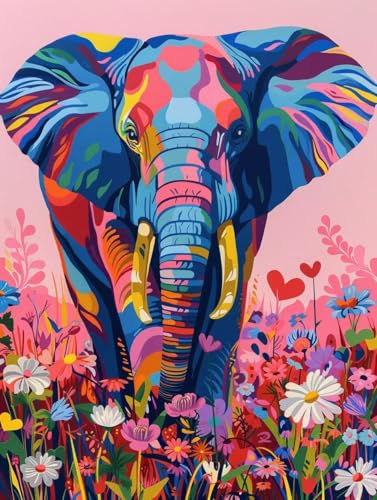 Malen Nach Zahlen Elefant Malen Nach Zahlen Erwachsene ohne Rahmen Blume Paint by Numbers Kreativ Set Mit 3 - Pinseln und Acrylfarbe Leinwand Kit für Geschenke und Home Haus Deko (30 X 40 cm) j-197 von Bugufen