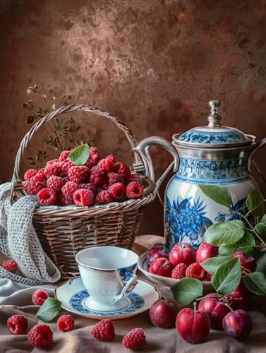 Malen Nach Zahlen Essen Malen Nach Zahlen Erwachsene mit Rahmen Obst Paint by Numbers Kreativ Set Mit 3 - Pinseln und Acrylfarbe Knitterfreie Leinwand Kit Home Haus Deko Geschenke (30 X 40 cm) j-7P von Bugufen