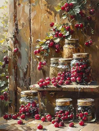 Malen Nach Zahlen Essen Malen Nach Zahlen Erwachsene mit Rahmen Obst Paint by Numbers Kreativ Set Mit 3 - Pinseln und Acrylfarbe Knitterfreie Leinwand Kit Home Haus Deko Geschenke (60 X 80 cm) i-197 von Bugufen