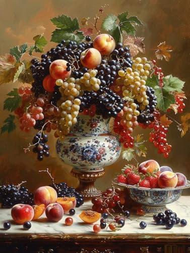 Malen Nach Zahlen Essen Paint by Numbers Obst Malen Nach Zahlen Kinder ab 7 8 9 10 jahre mädchen Handgemalt Ölgemälde Kreativ Set Mit 3 Pinseln und Acrylfarbe Leinwand Kit 60X80cm (mit Rahmen) s-6Z von Bugufen
