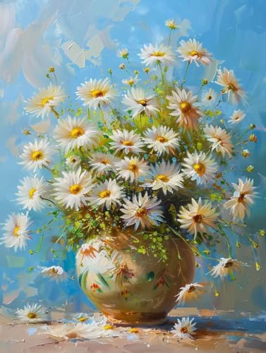Malen Nach Zahlen Gänseblümchen Paint by Numbers Blume Malen Nach Zahlen Kinder ab 7 8 9 10 jahre mädchen Handgemalt Ölgemälde Kreativ Set Mit 3 - Pinseln und Acrylfarbe 40 X 50 cm (mit Rahmen) s-89 von Bugufen