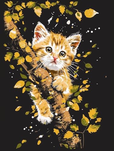 Malen Nach Zahlen Katze Paint by Numbers Tier Malen Nach Zahlen Kinder ab 7 8 9 10 jahre mädchen Handgemalt Ölgemälde Kreativ Set Mit 3 Pinseln und Acrylfarbe Leinwand Kit 40X50cm (ohne Rahmen) e-11 von Bugufen