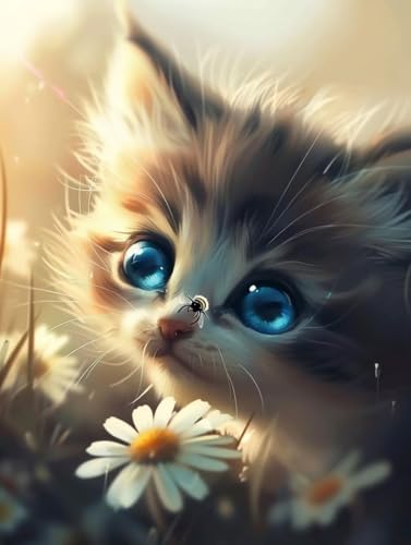 Malen Nach Zahlen Katze Paint by Numbers Tier Malen Nach Zahlen Kinder ab 7 8 9 10 jahre mädchen Handgemalt Ölgemälde Kreativ Set Mit 3 Pinseln und Acrylfarbe Leinwand Kit 40X50cm (ohne Rahmen) s-96 von Bugufen