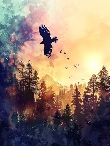 Malen Nach Zahlen Landschaft Malen Nach Zahlen Erwachsene mit Rahmen Adler Paint by Numbers Kreativ Set Mit 3 - Pinseln und Acrylfarbe Leinwand Kit für Geschenke und Home Haus Deko (70 X 95 cm) l-202 von Bugufen