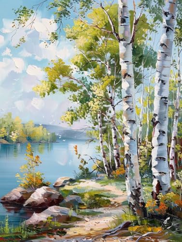 Malen Nach Zahlen Landschaft Malen Nach Zahlen Erwachsene mit Rahmen Baum Paint by Numbers Kreativ Set Mit 3 - Pinseln und Acrylfarbe Leinwand Kit für Geschenke und Home Haus Deko (50 X 65 cm) l-147 von Bugufen