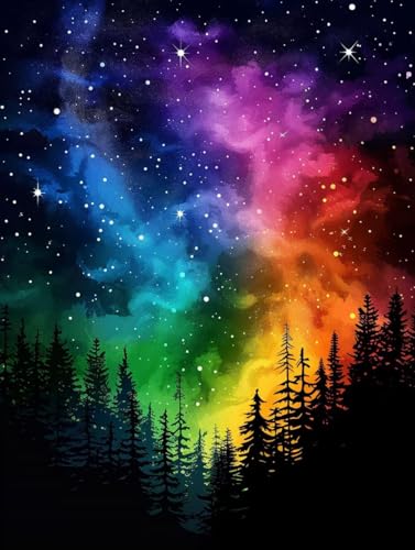 Malen Nach Zahlen Landschaft Malen Nach Zahlen Erwachsene mit Rahmen Sternenhimmel Paint by Numbers Kreativ Set Mit 3 - Pinseln und Acrylfarbe Leinwand Kit Home Haus Deko Geschenke (70 X 95 cm) i-16D von Bugufen