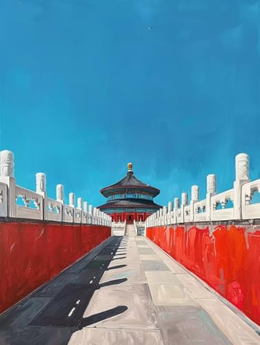Malen Nach Zahlen Landschaft Malen Nach Zahlen Erwachsene mit Rahmen Verbotene Stadt in China Paint by Numbers Kreativ Set Mit 3 Pinseln und Acrylfarbe für Geschenke und Home Haus Deko (100X135cm) i-1 von Bugufen