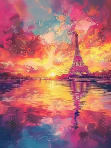 Malen Nach Zahlen Landschaft Malen Nach Zahlen Erwachsene ohne Rahmen Eiffelturm Paint by Numbers Kreativ Set Mit 3 - Pinseln und Acrylfarbe Leinwand Kit Home Haus Deko Geschenke (40 X 50 cm) l-207 von Bugufen