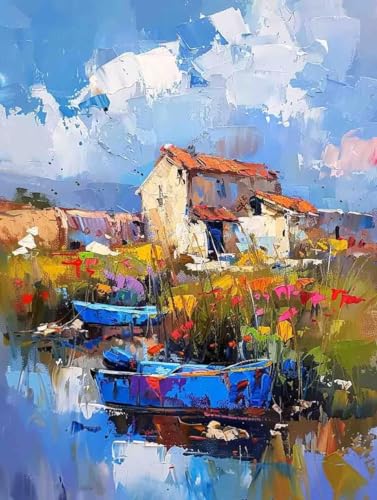Malen Nach Zahlen Landschaft Malen Nach Zahlen Erwachsene ohne Rahmen Haus Paint by Numbers Kreativ Set Mit 3 - Pinseln und Acrylfarbe Leinwand Kit für Geschenke und Home Haus Deko (100 X 135cm) l-205 von Bugufen