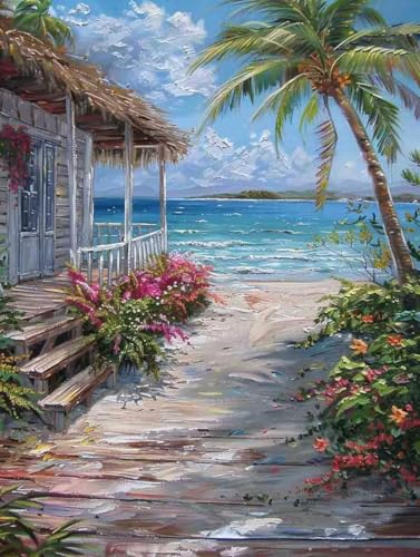 Malen Nach Zahlen Landschaft Malen Nach Zahlen Erwachsene ohne Rahmen Meer Paint by Numbers Kreativ Set Mit 3 - Pinseln und Acrylfarbe Leinwand Kit für Geschenke und Home Haus Deko (30 X 40 cm) j-8P von Bugufen