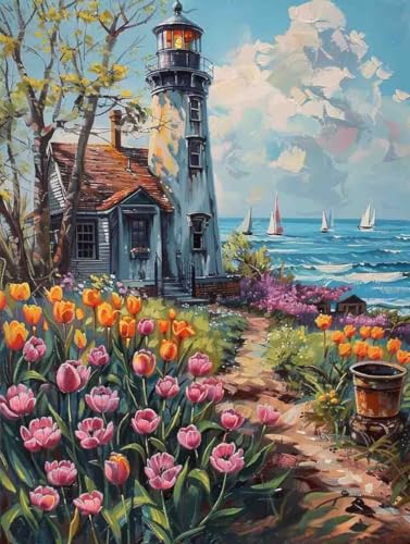 Malen Nach Zahlen Landschaft Paint by Numbers Blume Malen Nach Zahlen Kinder ab 7 8 9 10 jahre mädchen Handgemalt Ölgemälde Kreativ Set Mit 3 - Pinseln und Acrylfarbe 70 X 95 cm (ohne Rahmen) s-137 von Bugufen