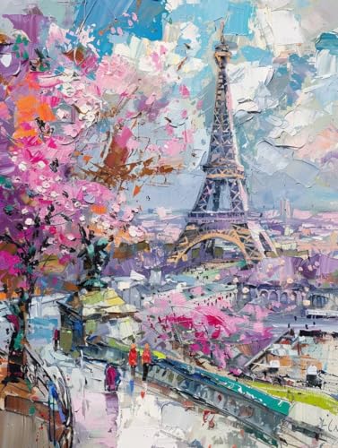 Malen Nach Zahlen Landschaft Paint by Numbers Eiffelturm Malen Nach Zahlen Kinder ab 7 8 9 10 jahre mädchen Handgemalt Ölgemälde Kreativ Set Mit 3 Pinseln und Acrylfarbe 100X135cm (ohne Rahmen) e-97 von Bugufen