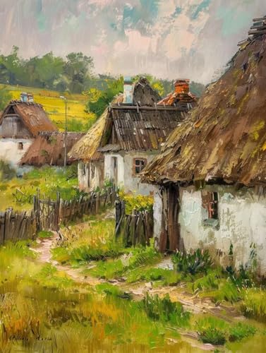 Malen Nach Zahlen Landschaft Paint by Numbers Haus Malen Nach Zahlen Kinder ab 7 8 9 10 jahre mädchen Handgemalt Ölgemälde Kreativ Set Mit 3 - Pinseln und Acrylfarbe 40 X 50 cm (ohne Rahmen) a-95 von Bugufen