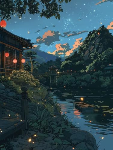 Malen Nach Zahlen Landschaft Paint by Numbers Japan Malen Nach Zahlen Kinder ab 7 8 9 10 jahre mädchen Handgemalt Ölgemälde Kreativ Set Mit 3 - Pinseln und Acrylfarbe 40 X 50 cm (ohne Rahmen) s-5G von Bugufen