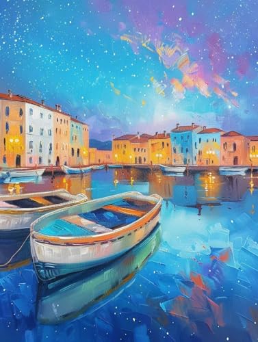Malen Nach Zahlen Meer Malen Nach Zahlen Erwachsene mit Rahmen Boot Paint by Numbers Kreativ Set Mit 3 Pinseln und Acrylfarbe Knitterfreie Leinwand Kit für Geschenke und Home Haus Deko (60X80cm) i-4R von Bugufen