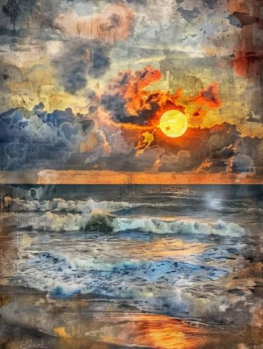 Malen Nach Zahlen Meer Malen Nach Zahlen Erwachsene ohne Rahmen Sonnenuntergang Paint by Numbers Kreativ Set Mit 3 Pinseln und Acrylfarbe Leinwand Kit für Geschenke und Home Haus Deko (40X50cm) l-20L von Bugufen