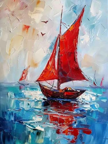Malen Nach Zahlen Meer Paint by Numbers Boot Malen Nach Zahlen Kinder ab 7 8 9 10 jahre mädchen Handgemalt Ölgemälde Kreativ Set Mit 3 Pinseln und Acrylfarbe Leinwand Kit 50X65cm (ohne Rahmen) e-80 von Bugufen