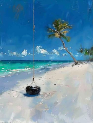 Malen Nach Zahlen Meer Paint by Numbers Strand Malen Nach Zahlen Kinder ab 7 8 9 10 jahre mädchen Handgemalt Ölgemälde Kreativ Set Mit 3 Pinseln und Acrylfarbe Leinwand Kit 30X40cm (mit Rahmen) e-18L von Bugufen