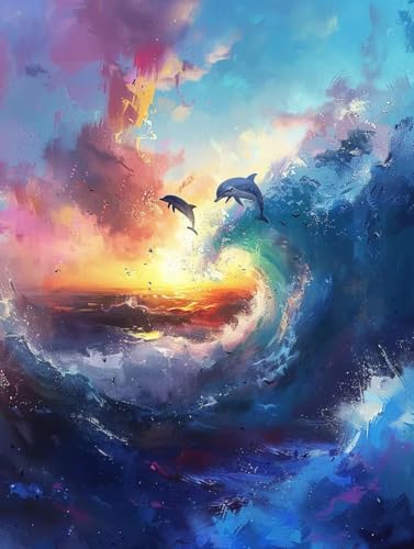Malen Nach Zahlen Meer Paint by Numbers Tier Malen Nach Zahlen Kinder ab 8 9 10 jahre mädchen Handgemalt Ölgemälde Kreativ Set Mit 3 Pinseln und Acrylfarbe Leinwand Kit 100X135cm (ohne Rahmen) a-187 von Bugufen