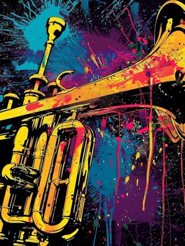 Malen Nach Zahlen Musikinstrumente Malen Nach Zahlen Erwachsene ohne Rahmen Musik Paint by Numbers Kreativ Set Mit 3 - Pinseln und Acrylfarbe Leinwand Kit Home Haus Deko Geschenke (30 X 40 cm) k-4H von Bugufen