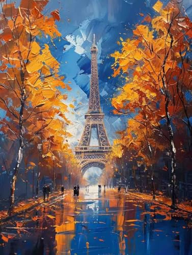 Malen Nach Zahlen Paris Paint by Numbers Eiffelturm Malen Nach Zahlen Kinder ab 7 8 9 10 jahre mädchen Handgemalt Ölgemälde Kreativ Set Mit 3 - Pinseln und Acrylfarbe 60 X 80 cm (mit Rahmen) a-2C von Bugufen